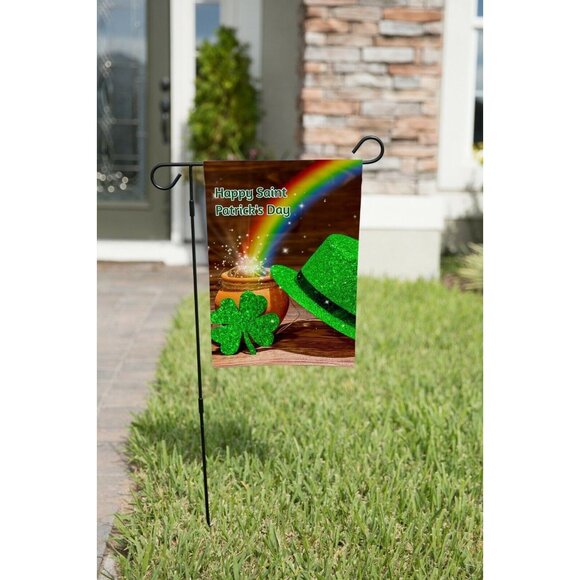 St Patrick's Day Garden Flag Pot of Gold Rainbow Shamrock 12 x 18 Double Sided - Picture 6 of 7